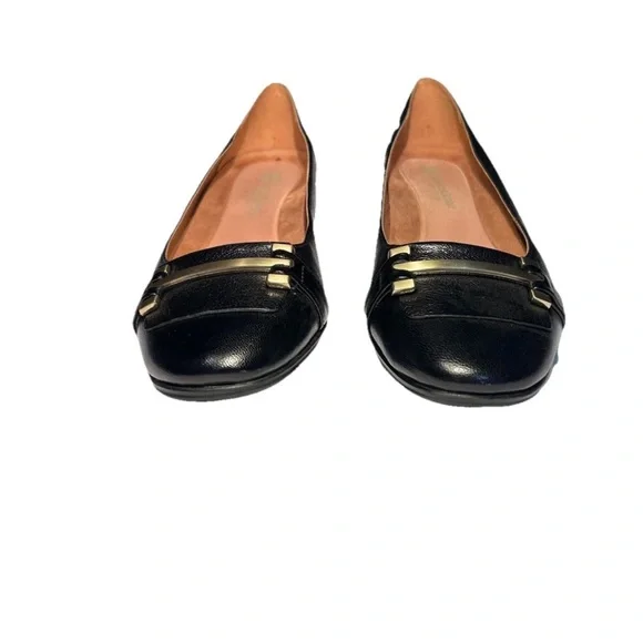 Naturalizer Black Leather Loafers with Gold Accents - Picture 2 of 7